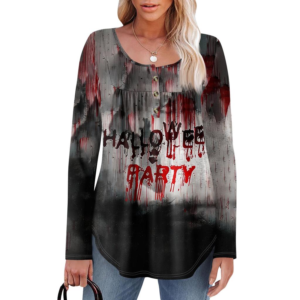 Женская туника с длинным рукавом, свободные топы, повседневные топы оверсайз, плиссированная туника, застегивающаяся на пуговицы, повседневные женские топы с принтом