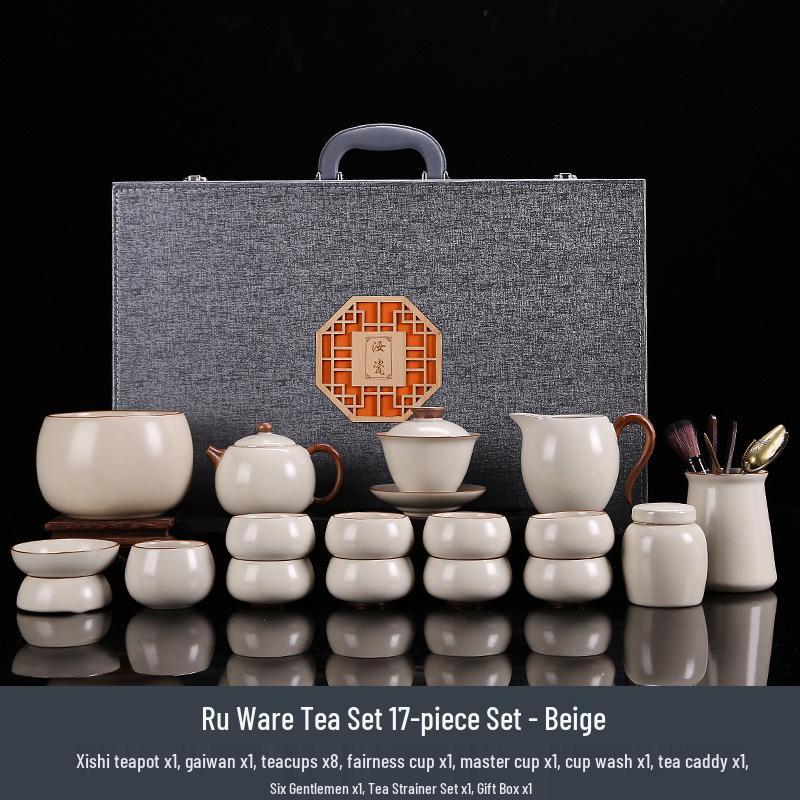 Ru Ware Ceramic Kung Fu Tea Set: Teacup, Teapot, Teabowl, Master Cup, Tea Cup, Six Gentlemen Tools, Tea Wash, Fairness Cup, Office Cup.