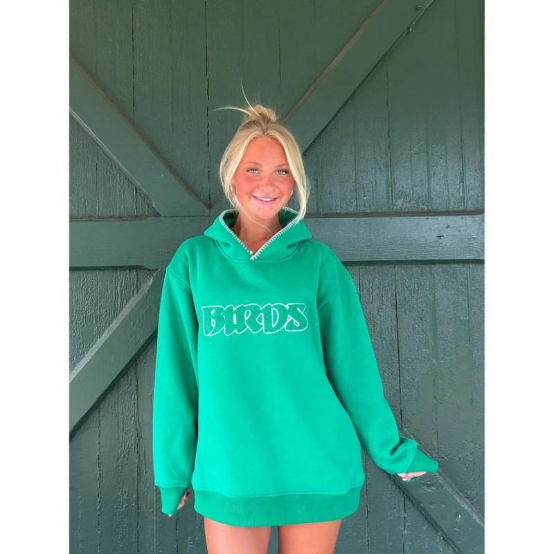 2026 Fall Winter Womens Hooded Sweatshirt Embroidered Casual Loose Fit Long Sleeve Solid Color Everyday Top