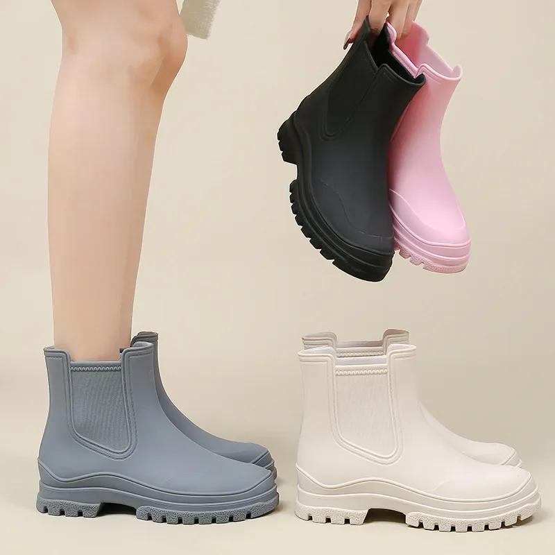 New Women's Chelsea Rain Boots Women's Waterproof Rubber Anti Slip Rain Shoes Fishing Water Shoes Botas Lluvia Mujer