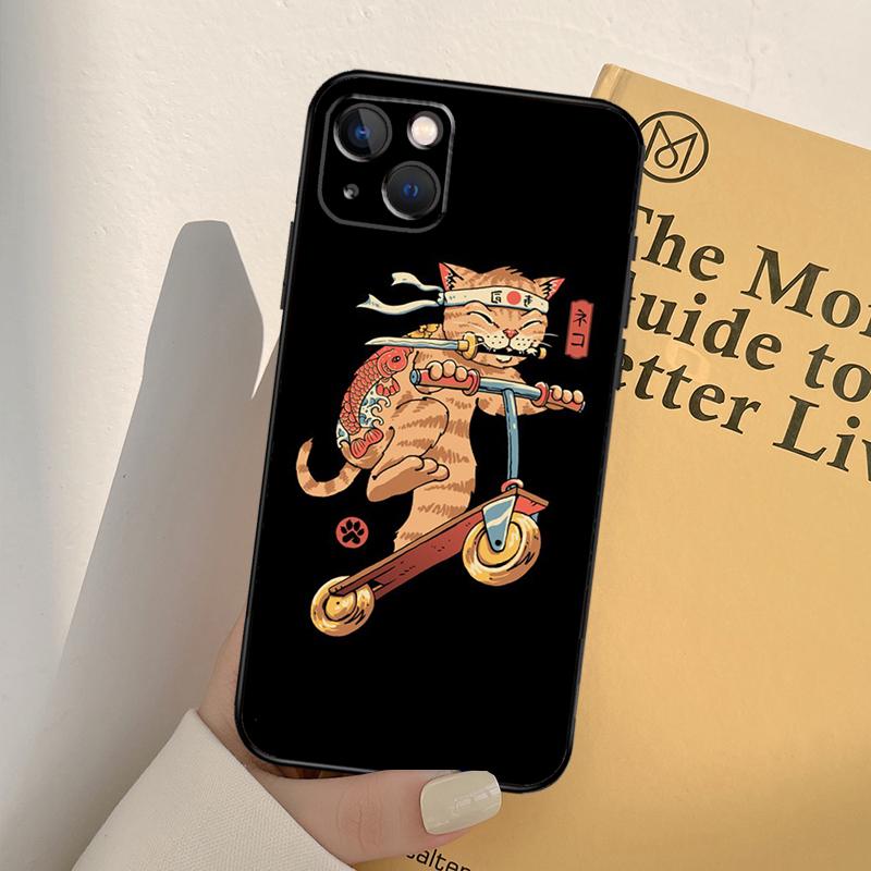 Ukiyo-e Samurai Cat Neko Ramen Case For iPhone 13 14 Pro Max 11 12 Mini 6S 7 8 Plus SE 2020 2022 X XR XS MAX Cover Coque