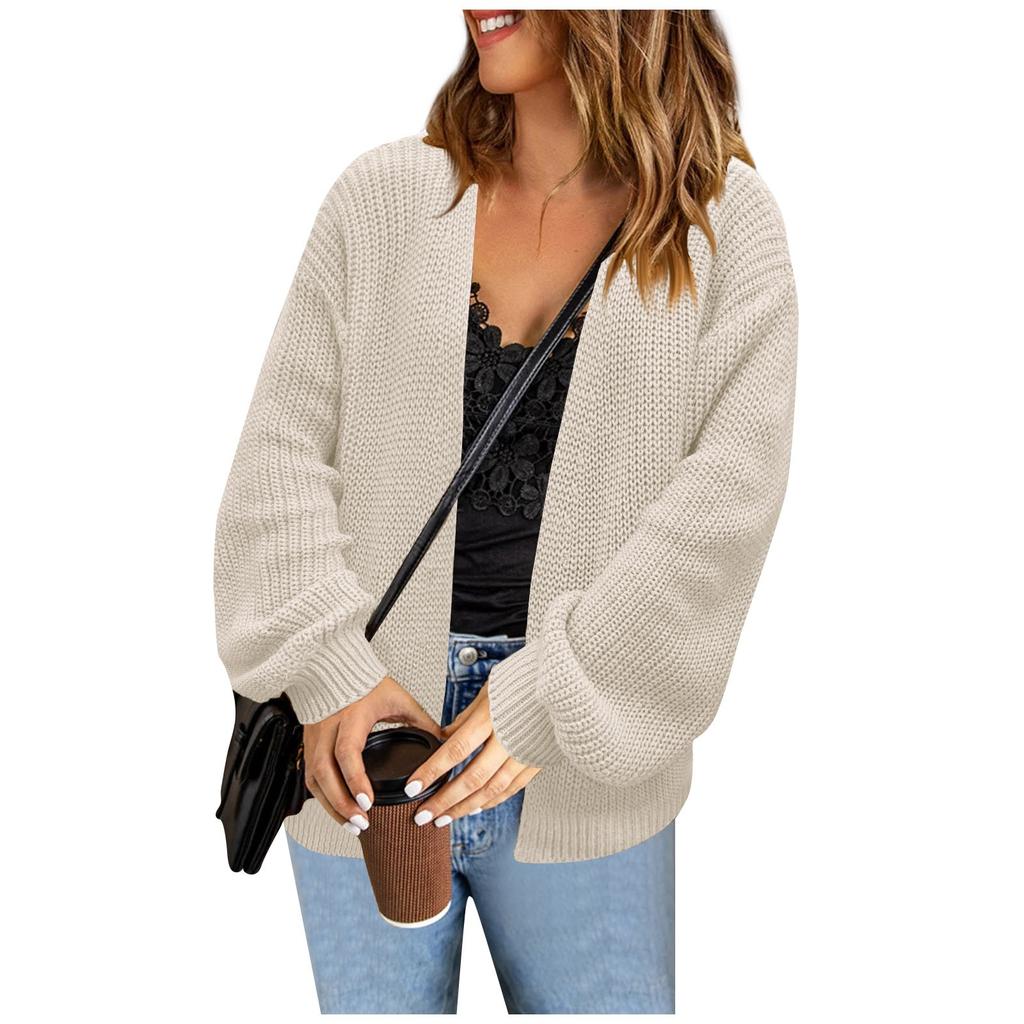 Женский модный свободный однотонный вязаный свитер средней длины, куртка-кардиган