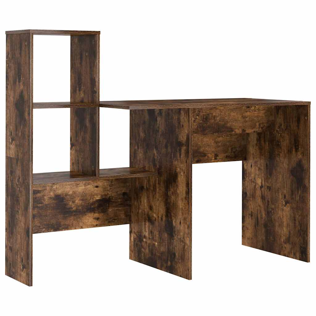 Desk with Shelf Smoked Oak 131.5 x 50 x 106.5 cm