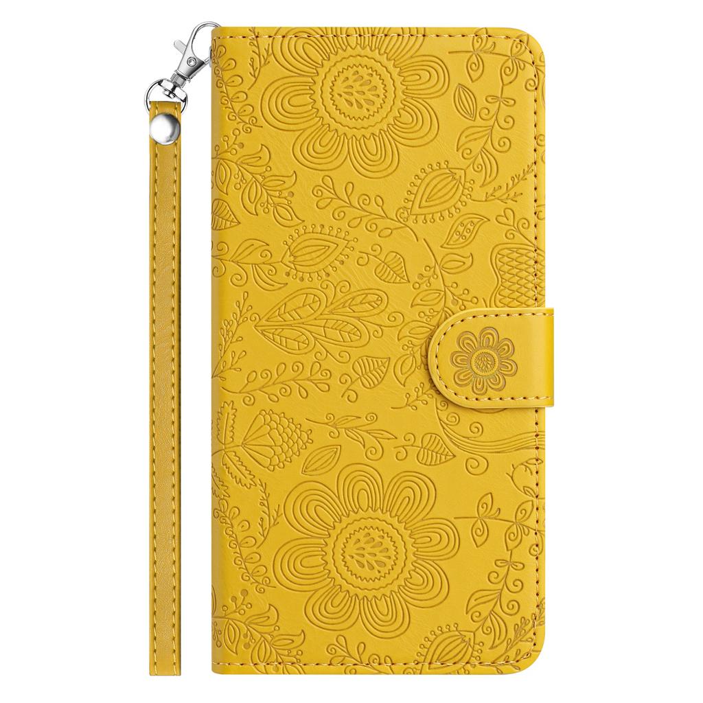 For Samsung Galaxy A37 5G Case Flower Imprint Leather Flip Wallet Phone Cover with Wrist Strap