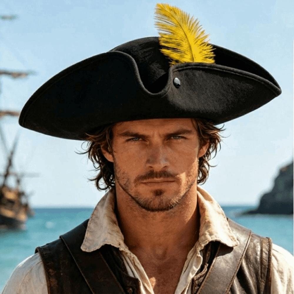 Wide Brim Tricorn Hat Feather Decorated Costume Hat Unisex Fashionable feather hat Halloween Party