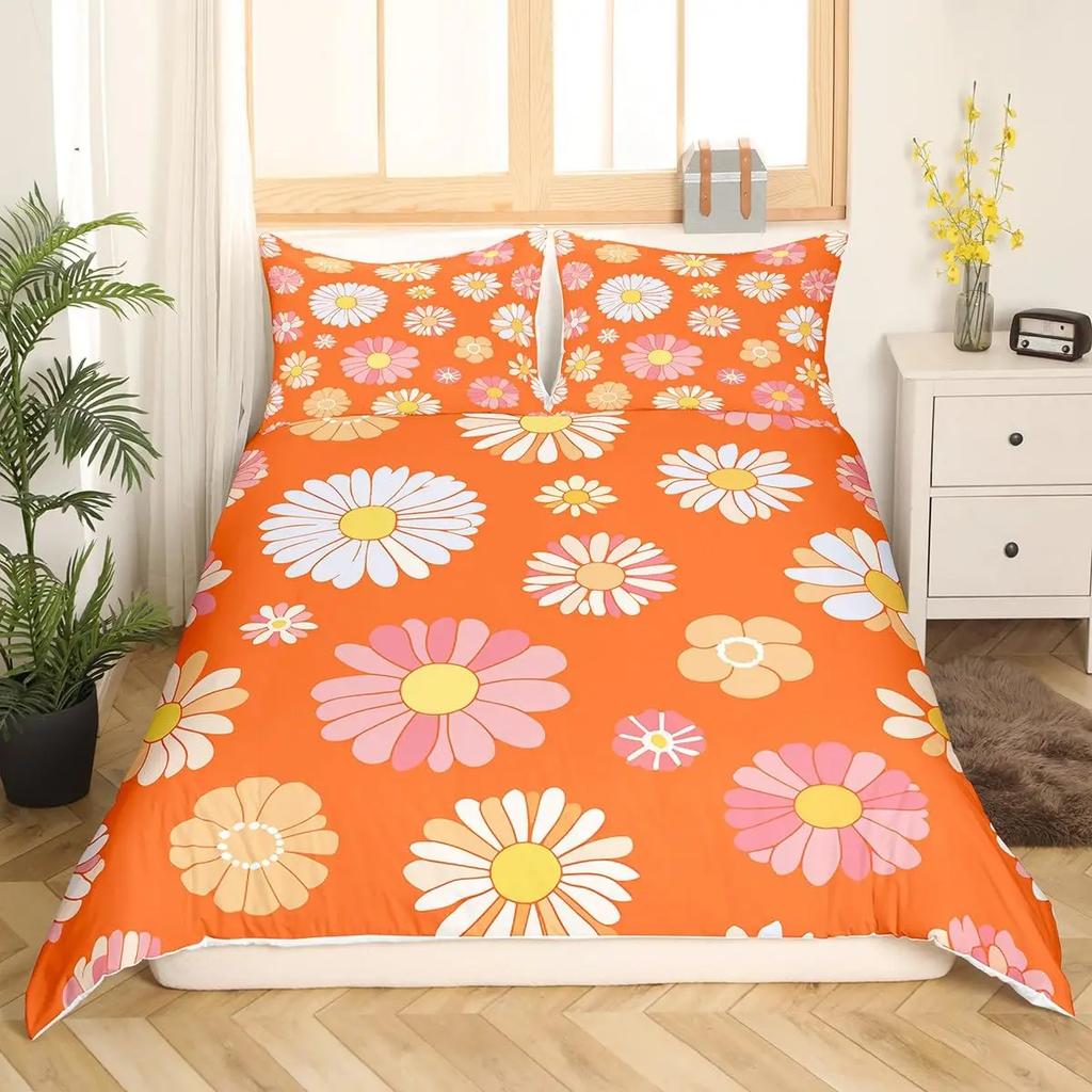 Comforter Retro Flowers Watercolor Yellow Floral Green Leaves Plant Comforter And 2 S Trippy Style Bedding Set