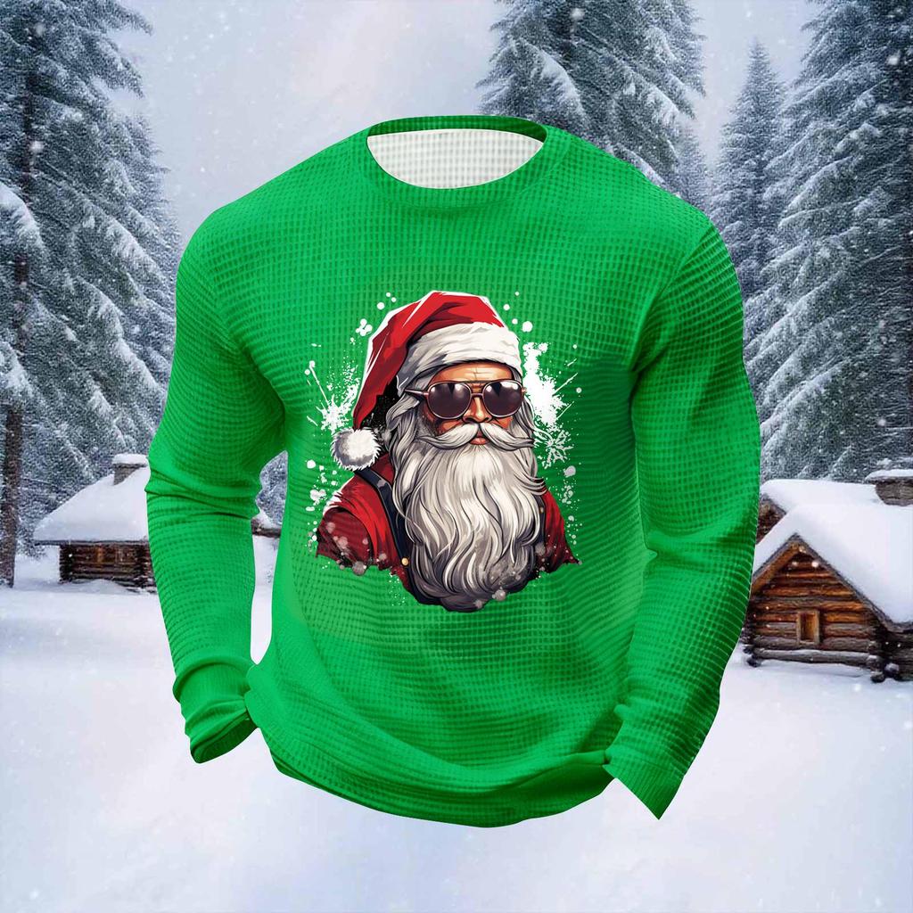 Мужские топы с рождественским принтом, с круглым вырезом и длинными рукавами, мужские спортивные топы больших размеров в повседневном стиле с круглым вырезом