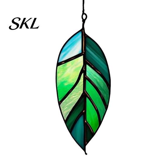 Stained Glass Leaf Art Acrylic Hanging Pendant, Waterproof Sunproof Window Hanging, Decorative Pendant Ornament with Colorful Light Effects for Garden