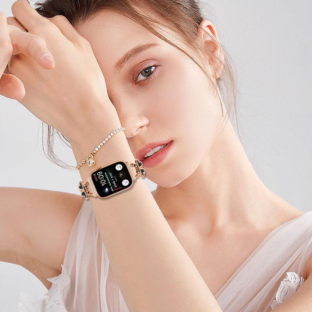 Metal Band Heart Clover Decor For Apple Watch Series 10 9 8 7 SE 6 5 4 3 2 1 42mm 41mm 40mm 38mm Watch Bracelet