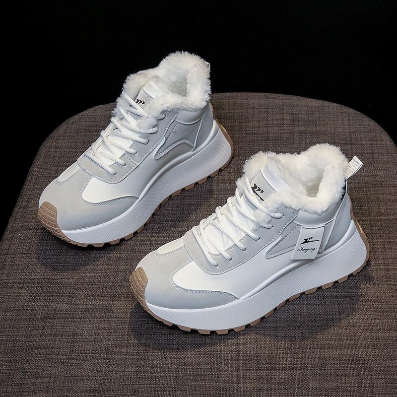 2025 Женские Зимние Хлопковые Ботинки Популярная Горячая Распродажа Женские Короткие Плюшевые Повседневные Вулканизированные Ботинки Уличные Кроссовки на Толстой Подошве De Mujer