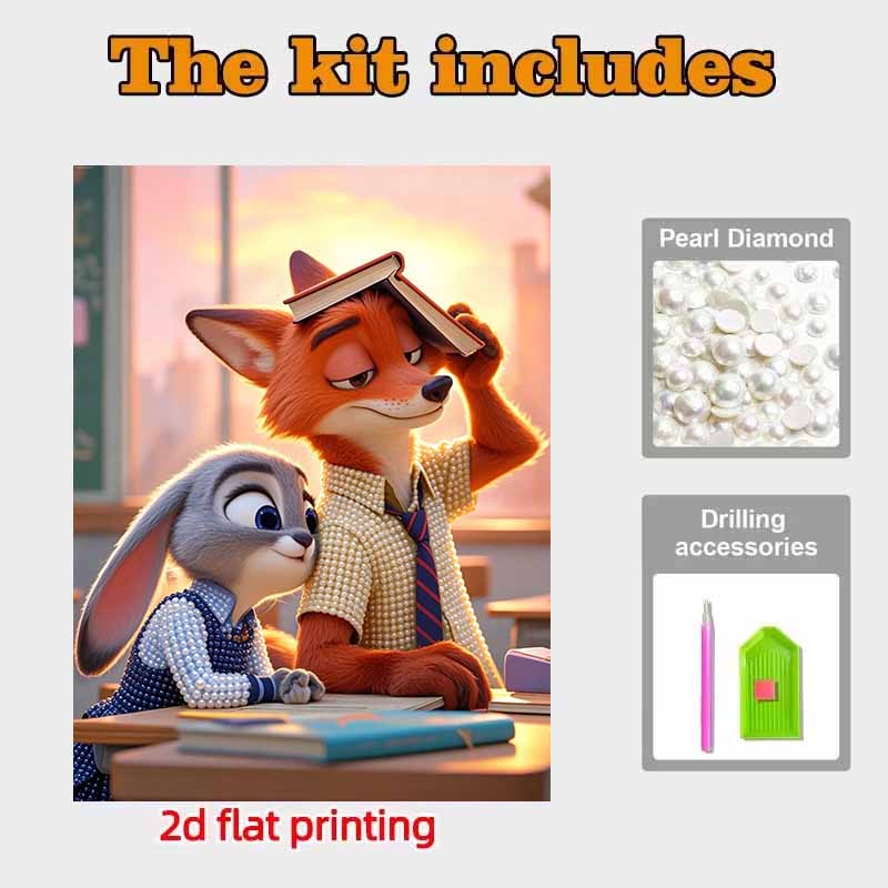 Disney Pearl Art Painting Zootopia Judy and Nick Handmade diy5D Pearl Gem Painting Pictures Crafts Special Shape Home Wall Decoration