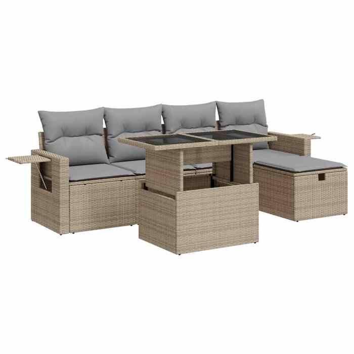 Maison Exclusive - Salon de jardin avec coussins 6 pcs beige résine tressée