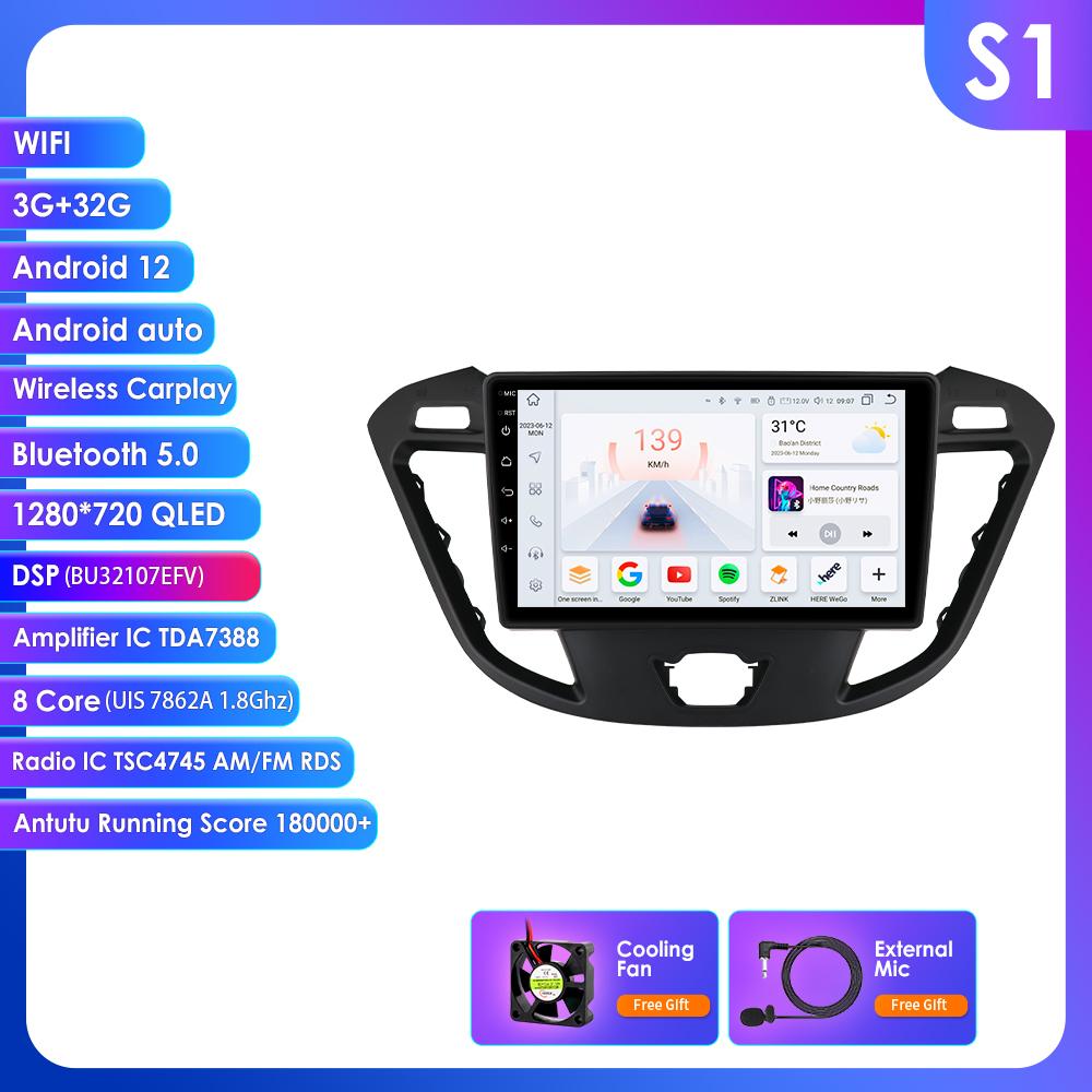 9" Android 15 4G+64G Car Stereo Carplay Android Auto GPS Wifi RDS Bluetooth For Ford Transit Custom 2012-2021 Touchscreen 2Din