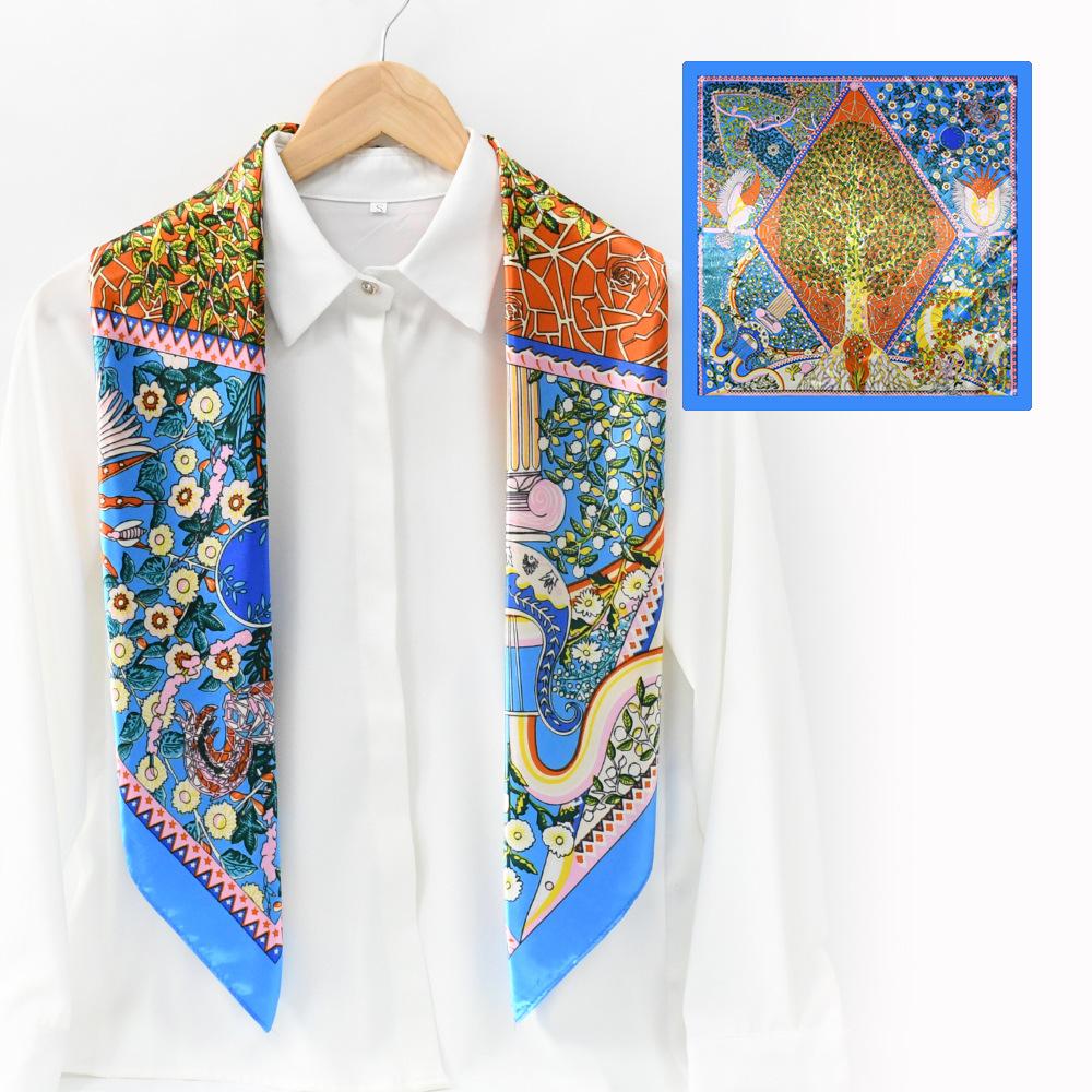 91CM large square scarf women's gift spring and autumn sunscreen silk scarf Suzhou and Hangzhou trend satin large square scarf shawl wholesale