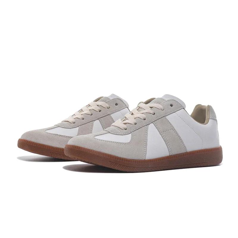 Модные Классические Ретро Немецкие Тренировочные Кроссовки Женские Маленькие Белые Кроссовки Весна и Осень Новые Универсальные На шнуровке Натуральная Кожа Плоская Подошва