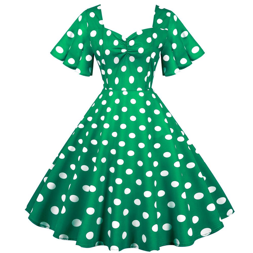 2021 Retro Polka Dot Print Swing Dress with Belt - Casual & Slim Fit
