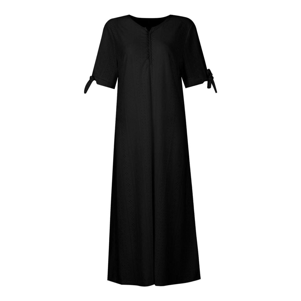 Женская мода повседневное однотонное платье с круглым вырезом и пуговицами с открытыми плечами и коротким рукавом с карманом