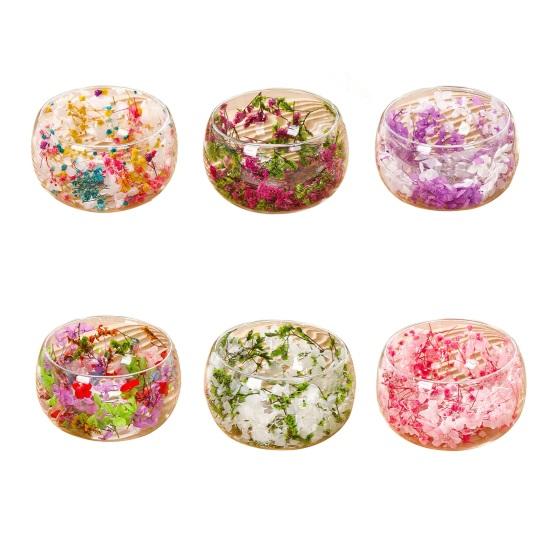 Стеклянная миска с двойными стенками с настоящими прессованными цветами, термо- и холодостойкая, прозрачная миска для подачи салатов, десертов, милый декор для дома и кухни