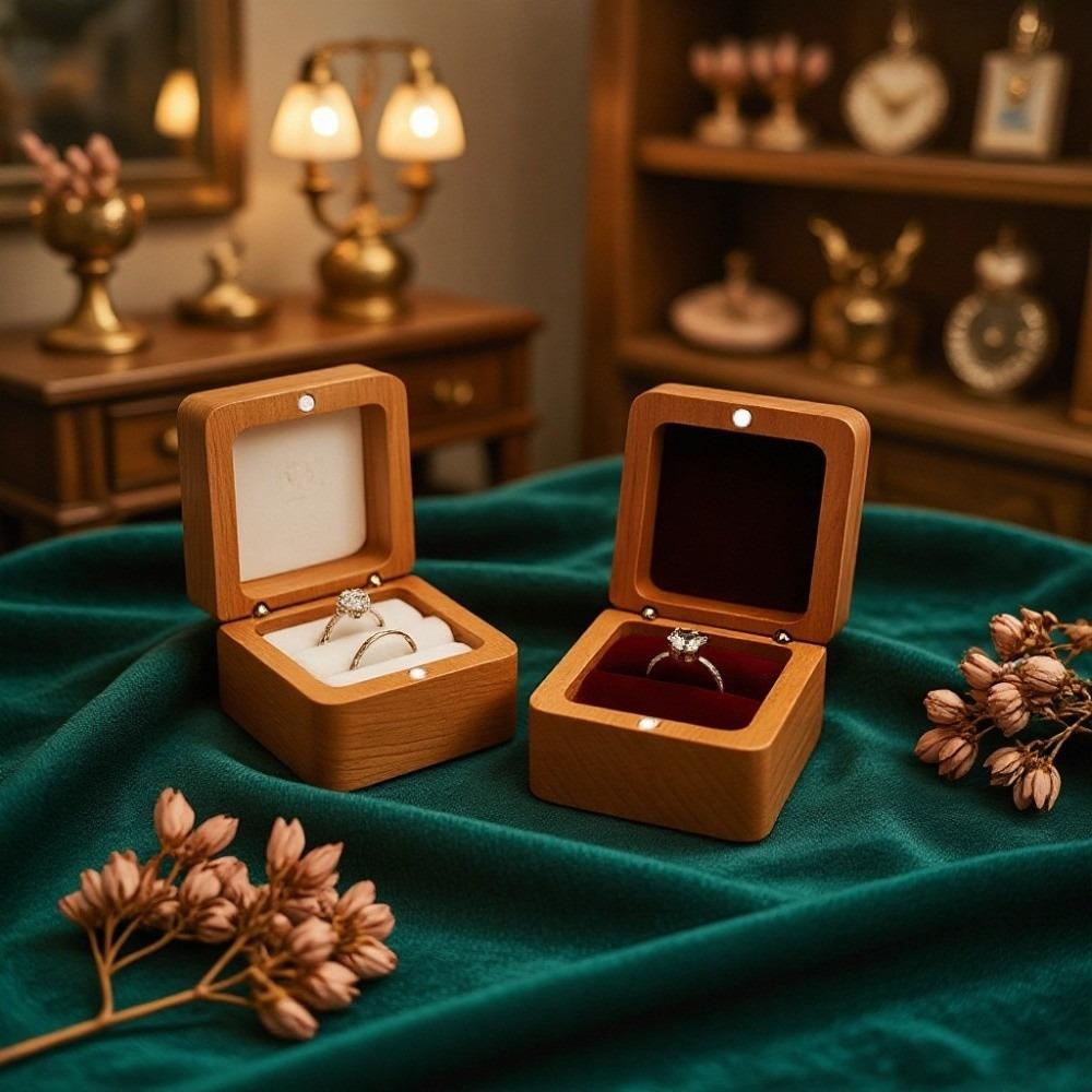 Simple Velvet Wood Rings Box Jewlery Storage Ring Earring Holder Retro Jewlery Organizer Ring