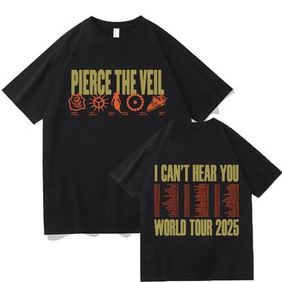PIERCE THE VEIL 2025 Символы 'I Can't Hear You World Tour' Футболка с датой Одежда оверсайз Летняя хлопковая футболка Унисекс футболки