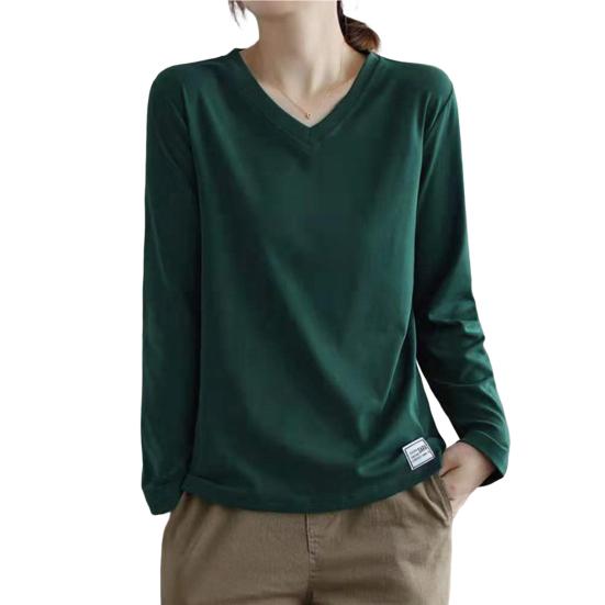 Женский топ с V-образным вырезом и длинными рукавами, женская однотонная футболка, уличная одежда