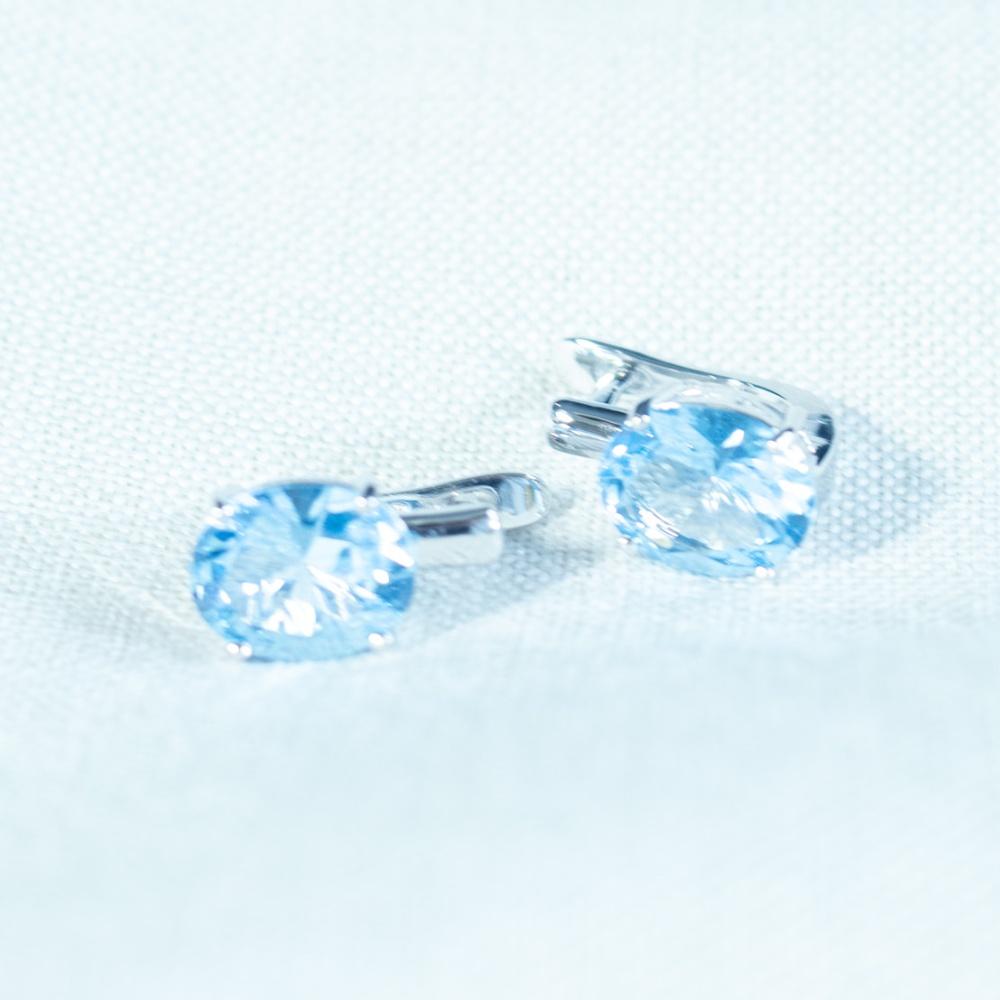 Oval Nano Sky Blue Topaz Gemstone 925 Sterling Silver Clip Earring