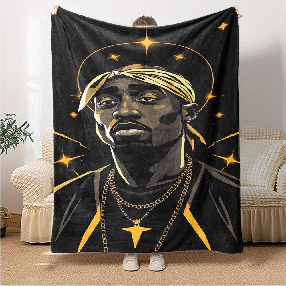 1 шт. Плед в стиле Hip Hop 2Pac, Мягкий, Легкий, Для всех сезонов, Многоцелевой плед для дивана, кровати, офиса и пикников, Французский стиль с культовыми обложками альбомов и цитатами