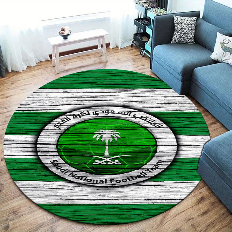 Saudi Senior National Football Team Round Area Rug,Carpet Rug for Living Room Bedroom Sofa Playroom Decor,Non-slip Floor Mat