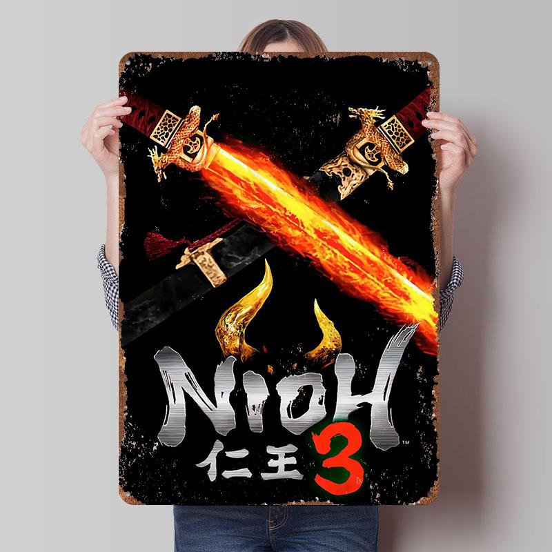 Nioh 3 Game Printed Poster Customized Wall Art Retro Vintage Metal Tin Signs for Decoration Bedroom Decorations Man Cave Decor