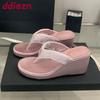 Fashion Pink Fashion Round Toe Women Wedges Slides Slippers Shoes Female Flip Flops Ladies Heeled Wedges Slippers Sandals Shoes Pumps