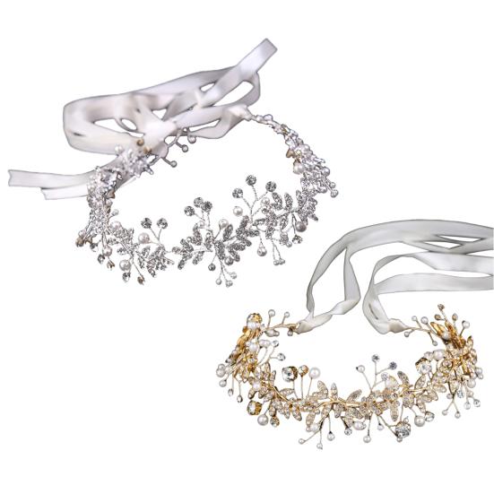 Женская повязка на голову в стиле ретро со стразами и цветком, лента из искусственного жемчуга, бант, свадебные аксессуары для волос