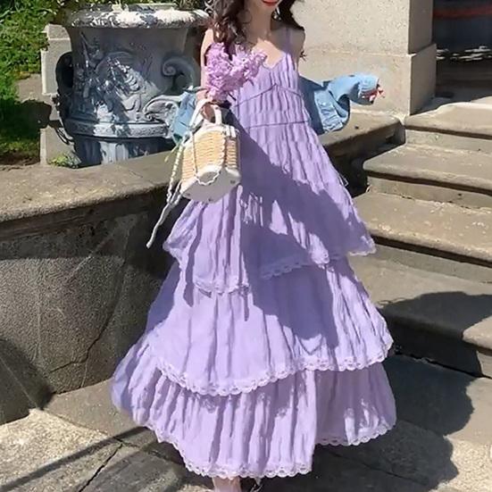 Женское платье на бретелях с V-образным вырезом, без рукавов, многослойное, с кружевной отделкой, макси-платье