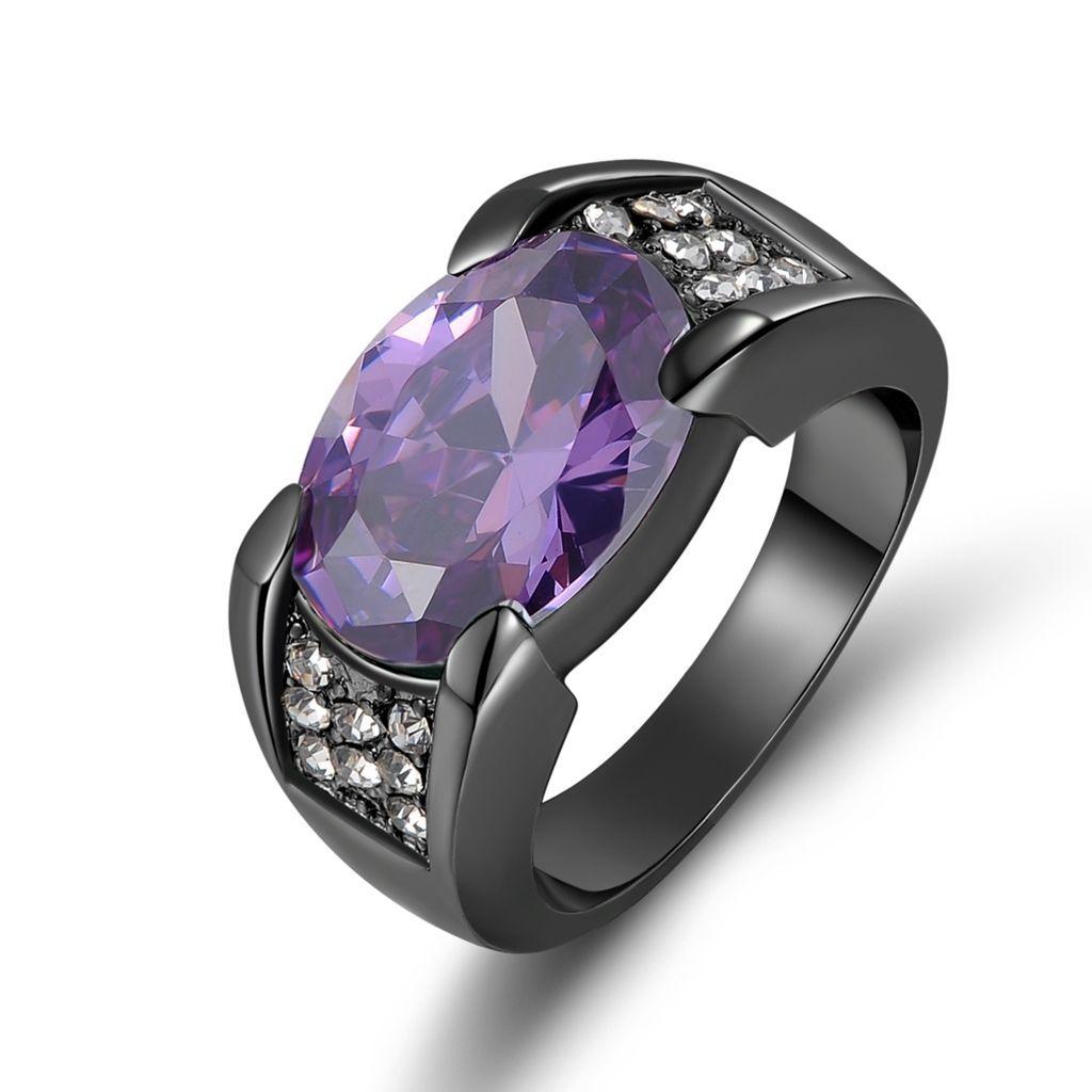 Хип-хоп 14-каратное черное золото с натуральным аметисом, ювелирное кольцо Anillos De Obsidian, свадебное кольцо с сапфиром, Bizuteria, женское и мужское кольцо с обсидианом, коробка
