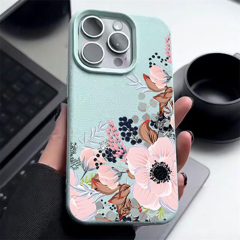 Роскошный чехол для телефона с матовой кожей и цветочным узором для iPhone 16 Pro Max 15 Pro 14 13 12 11, тонкий противоударный мягкий бампер из ТПУ