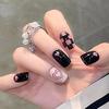 Sweet Spicy Girl Press-On Nails: Black & Pink Heart Patchwork