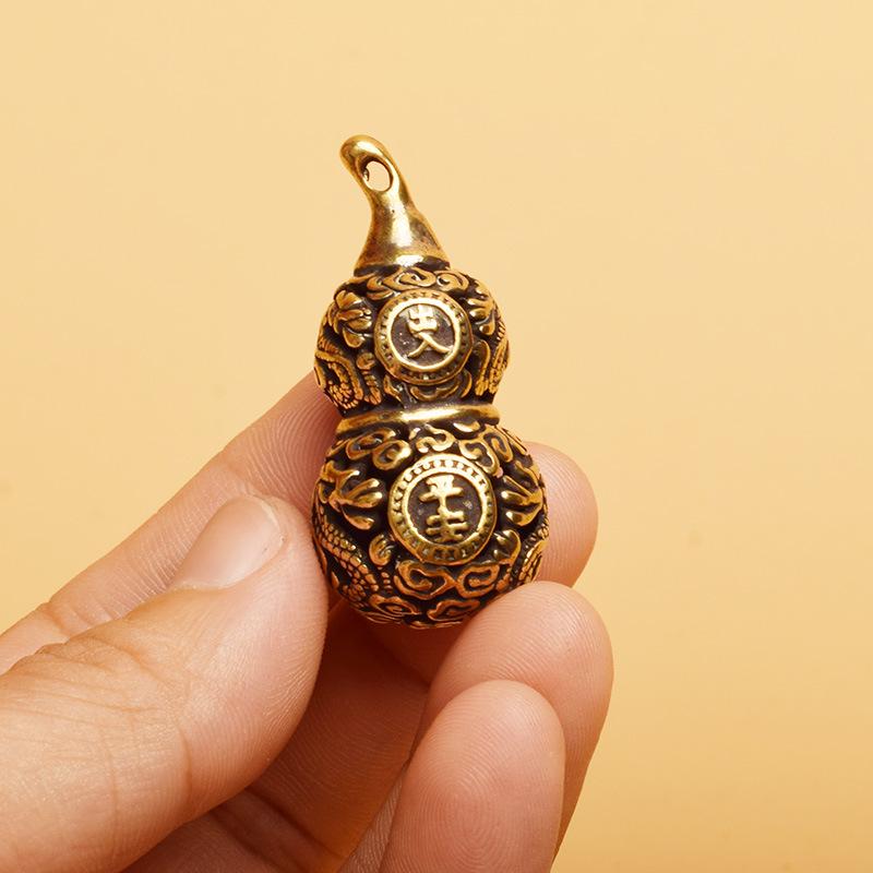 Brass Dragon Boat Keychain with Peace & Luck and Peanut Apple Pendant