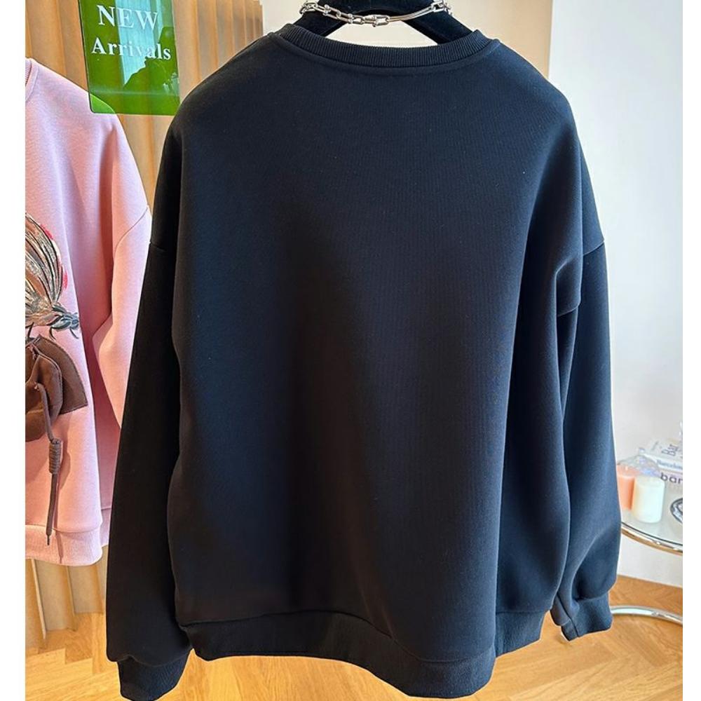 Корейская толстовка из флиса с принтом для женщин, свободный и нишевый пуловер