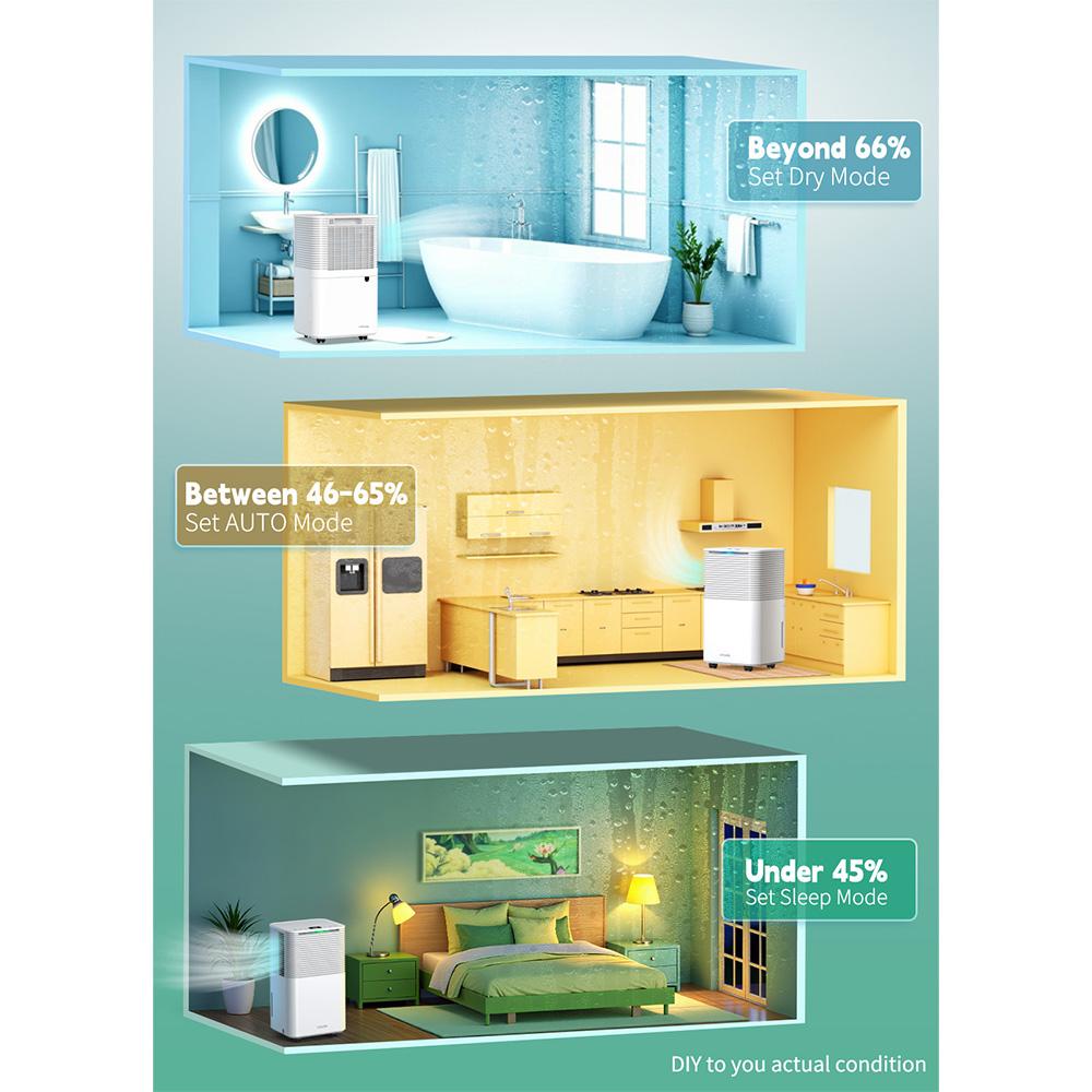 HUMILABS OL12-BD031A Portable Dehumidifier, 12L Dehumidify Capacity, 3 Modes, Auto/Manual Drainage, 24-Hour Timer, Low Noise