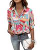 Abstract Geometry Print Half Puff Sleeve Shirt