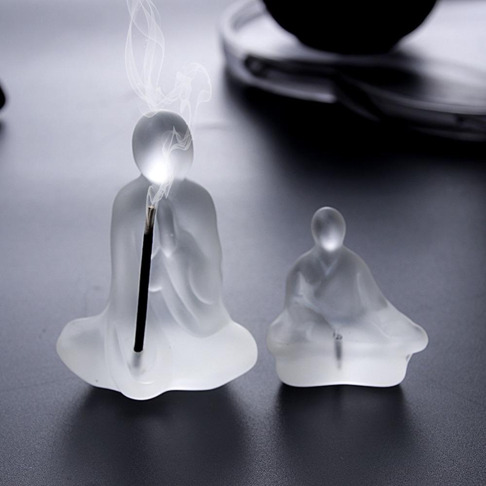 Finely Carved Glass Zen Buddha Statue Retro Transparent Tea Ceremony Ornaments Mini Delicate Crystal Ornament Office