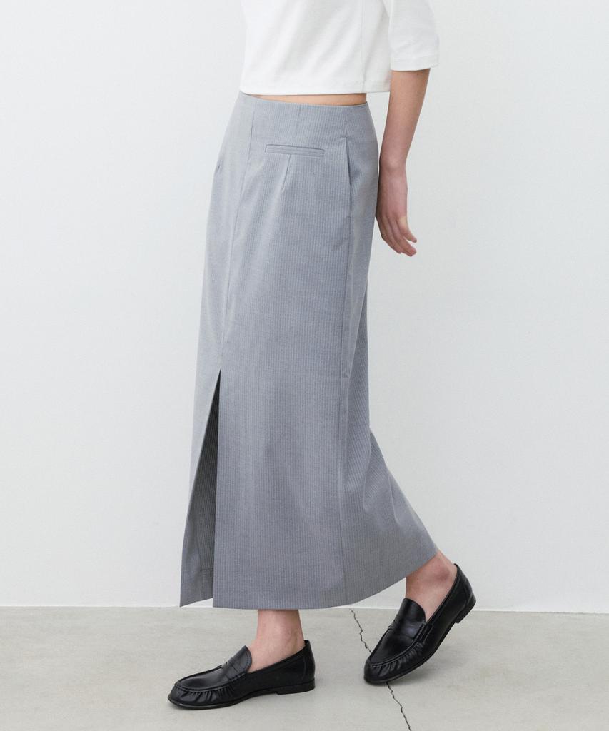 Suare Woman Front Slit Maxi Skirt Light Grey