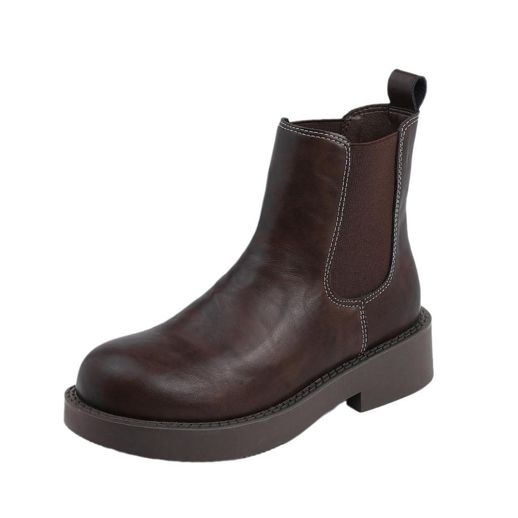 Winter New Internet Celebrity Elastic Cigarette Boots Comfortable Fashion Chelsea Short Boots Washed Horse Leather Boots Women