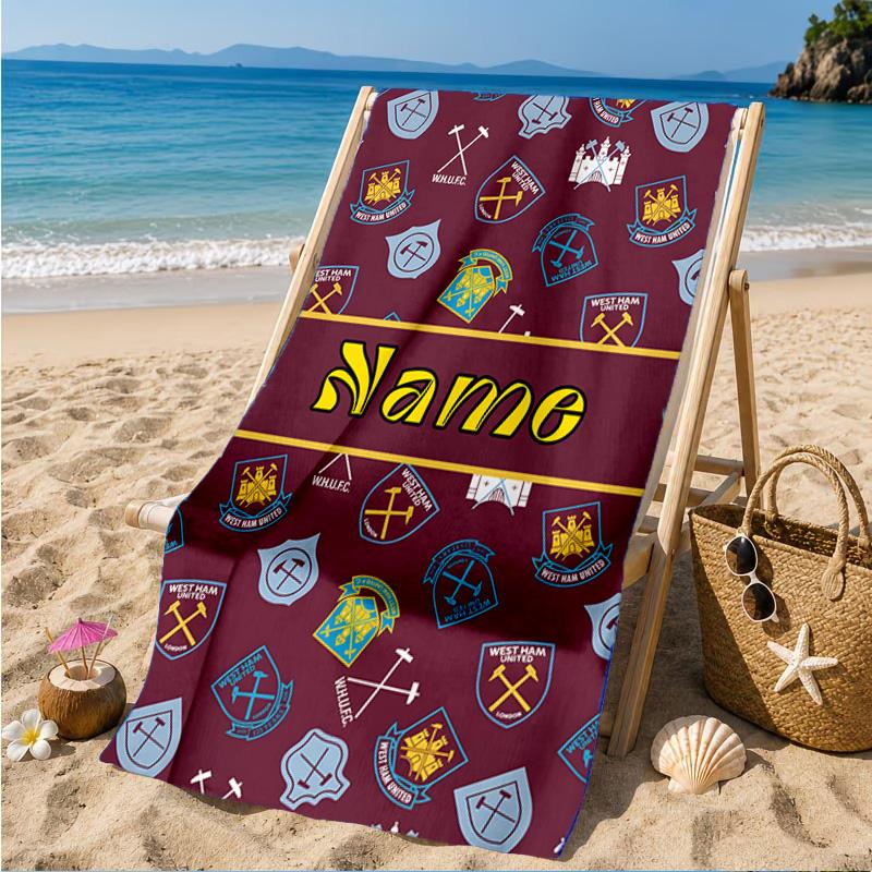 Custom Name Beach Towel West Ham Crests Pattern Microfiber Beach Towel, Lightweight for Summer Travel, Swimming Pool Fan Birthday Gift