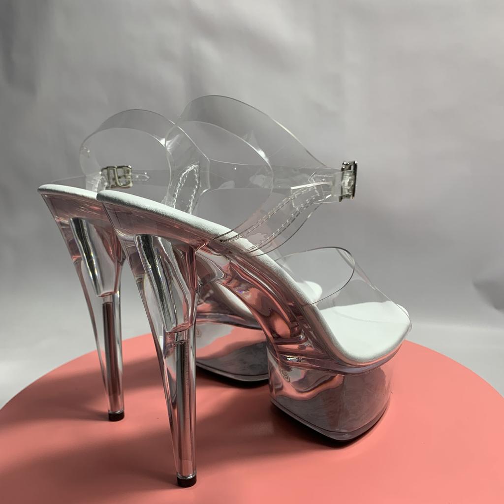 Женские босоножки на высоком каблуке Летние с прозрачной подошвой Розовые женские водонепроницаемые на платформе Супер высокий каблук 15 см Модные сандалии YKC