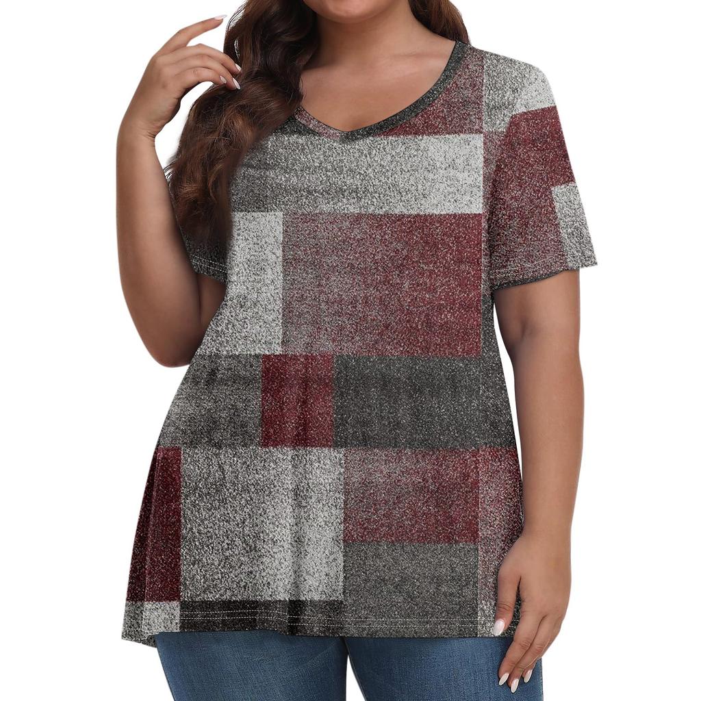 Женские топы больших размеров, шорты с рукавами, рубашки с V-образным вырезом, повседневная одежда, топы с принтами