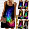 Women Flower Gradient Flash Feather Printed Mini Dress Sleeveless Party Dress Summer Beach Dress Sundress