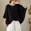Plus Size Women's Summer T-shirts Loose Cotton Linen Short Sleeve Crew Neck Batwing Sleeve Tops