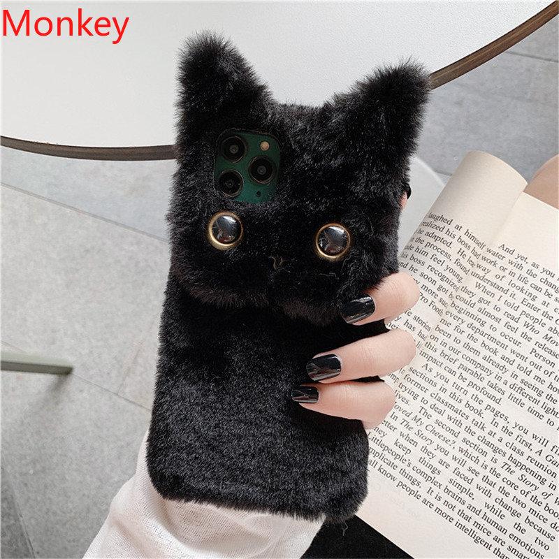 3D Cute Warm Fur Cat Case For Samsung S24 FE S25 Ultra A06 A16 A26 A36 A56 A05 A15 A25 A35 A55 Furry Fluffy Plush Soft Back Case