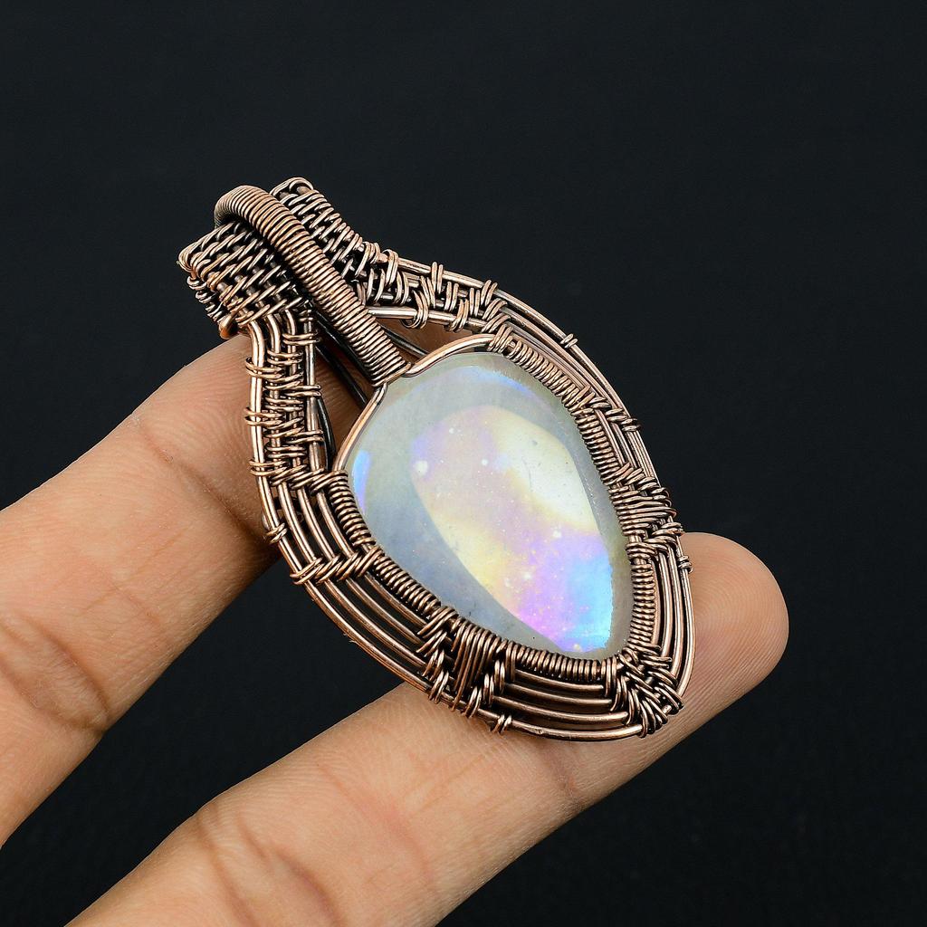 Moonstone 999 Copper Wire Wrapped Pendant, Handmade Gemstone Pendant, Gift For Mom Antique Jewelry