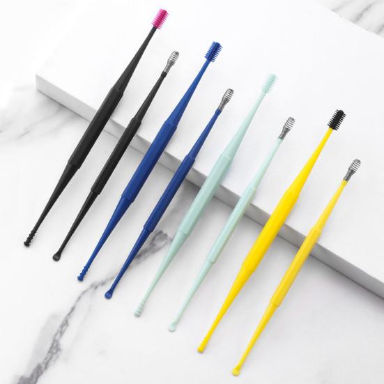 Yousheng Silicone Earwax Remover Set Stainless Steel Ear Picks Double-Head Spiral Brush Head Portable Ear Cleaner with Long Handle Faux Leather Case